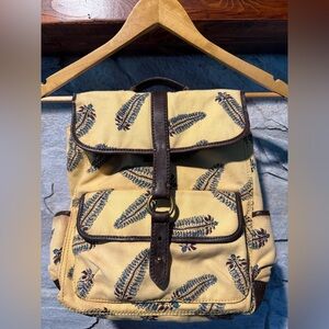 Vintage Lucky brand Tan and Brown Backpack with feathers